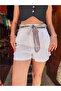 White Color Scarf Belted Linen Shorts - 3
