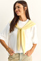 Women's White Yellow Shawl Detailed Oversize Basic T-Shirt 1094 60286118