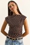 Women's Brown Beige Degaje Collar Polka Dot Lycra Blouse with Side Gathered Detail 6157 60286128 - 4