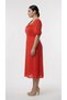 Apsen Women Red Polka Dot Square Neck Ruffle Detail Balloon Sleeve A-Line Zipper Midi Dress 4523-115 - 4