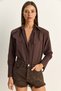 Bitter Brown Padded Cross-Cover Detail Asymmetrical Wide Cuff Poplin Shirt Dg261020 60286096 - 2