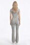 Gray Melange Viscose High Waist Gathered Front Spanish Flare Women's Trousers Flared - 4
