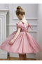Girls Bow Tie Shoulder Floral Mesh Party Dress - 2