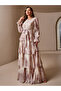 Pink Tie and Dye Print Lantern Sleeve Tiered Maxi Dress - 6