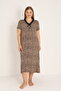 Women's Plus Size Elegant Collar Lace and String Detailed Ring Viscose Short Sleeve Nightgown