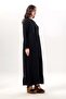 Long Sleeve Dora Round Neck Buttoned Double Pocket Summer Long Muslin Dress Black Syh - 4