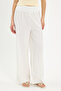 Women's Relax Fit Comfortable Cut Ecru Trousers with Elastic Waist - 2