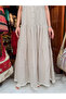 Beige Color Gingham Patterned Strappy Bohemian Dress - 3