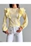 Flounce Sleeve Scallop Blouse Yellow - 3