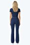 Navy Blue Viscose High Waist Gathered Front Spanish Flared Women's Trousers Flared - 2
