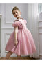 Girls Bow Tie Shoulder Floral Mesh Party Dress - 3