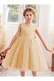 Girls Pearl Decor Bow Tie Deep V-Back Princess Party Dress