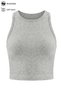 Gray Melange Viscose Crew Neck Sleeveless Women's Crop Tank Top - 3