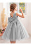 Girls Pearl Decor Bow Tie Deep V-Back Princess Party Dress - 3