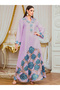 Purple Floral Print Embellished Jalabiya - 2