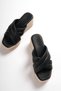 Joymix platform heel orthopedic sole wicker-look women's slippers ckt - black - 5