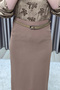 Women's Clothing Plus Size Belted Hidden Slit Detailed Lined Crepe Fabric Skirt - 6