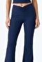 Navy Blue Viscose High Waist Gathered Front Spanish Flared Women's Trousers Flared - 6