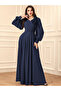 Dark Blue 3D Flower Detail Fold Pleat Maxi Dress - 4