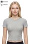 Gray Melange Viscose Fitted Crew Neck Short Sleeve Women's Crop T-Shirt