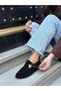 Black Genuine Leather (Faina) Women's Shoes with Silver Adjustable Buckle Detail - 4