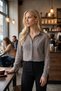 Women's Gray Glitter Velvet Striped Tulle Shirt Arm-26Y001060