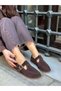 Brown Genuine Leather (Faina) Women's Shoes with Gold Adjustable Buckle Detail - 3