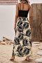 New Season Women's Rope Strap Round Neck Short Viscose Blouse and Patterned Slit Single Jersey Skirt Double Set - 7