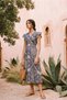 Women's Navy Blue-White Double Breasted Collar Shoulder Ruffle Detailed Elastic Waist Midi Length Dress Arm-24Y001020 - 2
