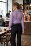 Women's Lilac Glitter Velvet Striped Tulle Shirt Arm-26Y001060 - 2