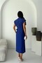 Women's Navy Blue Waist Detailed Midi Length Buttoned Shirt Dress Dpnp027 - 8