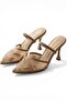 Y752176315 Beige Mesh Bead Embroidered Thin Heeled Women's Shoes - 5