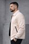Basic Slim Fit Polo Collar Suede Jacket - 4