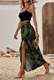 New Season Women's Rope Strap Round Neck Short Viscose Blouse and Patterned Slit Single Jersey Skirt Double Set - 6