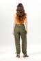 Elastic Waist Inca Ankle Tie Authentic Embroidered Women's Poplin Trousers Khaki Hk - 2
