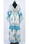 Women's Blue and White Ethnic Patterned Bohemian Dress - Tassel Detailed Embroidered Maxi Dress - 5