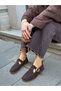 Brown Genuine Leather (Faina) Women's Shoes with Gold Adjustable Buckle Detail - 6