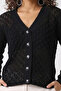 Women's Buttoned Openwork Trendy Black Knitwear Cardigan - 4