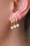Vip Steel Triple Look Heart Detailed Stone Embroidered Hoop Earrings