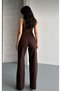 Brown High-Waisted Women's Palazzo Jeans – Stretch Denim Fabric, Straight Wide Legs, Modern Jeans - 2