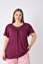 Women's Ring Viscose Plus Size Elegant Detailed Collar Short Sleeve Capri Pajama Set - 3