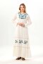 Long Sleeve Venice Embroidered Şile Fabric Authentic Long Dress Cream Krm