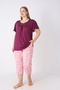 Women's Ring Viscose Plus Size Elegant Detailed Collar Short Sleeve Capri Pajama Set - 2