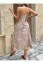 Women's Patterned Slit Single Jersey Midi Dress with Rope Straps - 3