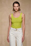 Women's Oil Green U-Neck Lined Sleeveless Sandy Fabric Blouse - 6