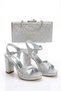 Women's Silver Platform Heeled Wedding and Engagement Shoes and Bag Set - 3