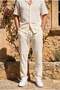 Calvert Tensel Cotton Fabric Striped Relaxed Fit Men's Trousers - Ecru - 5