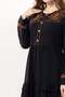 Long Sleeve Zeynep Crew Neck Embroidered Long Voile Dress Black Syh - 3
