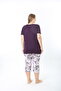 Women's Ring Viscose Plus Size Elegant Detailed Collar Short Sleeve Capri Pajama Set - 5