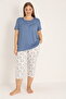 Women's Ring Viscose Plus Size Elegant Detailed Collar Short Sleeve Capri Pajama Set - 4